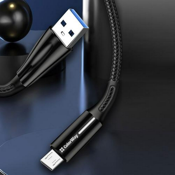 Кабель USB 2.0 AM - microUSB (5P), 1 м, Black, ColorWay, 2.4A (CW-CBUM035-BK) - 4