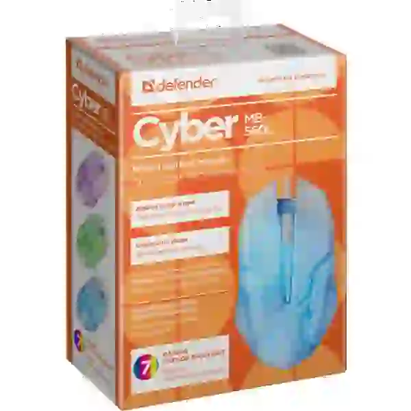 Миша Defender Cyber MB-560L, White, USB, оптична, 1600 dpi, 4 кнопки, 7 кольорів підсвічування, 1.5 м (52561) - 8
