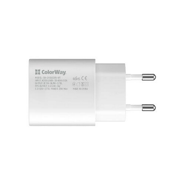 Мережевий зарядний пристрій ColorWay, White, 1xUSB-C, 3A, 25W (CW-CHS033PD-WT) - 2