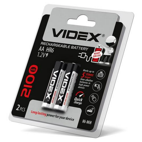Акумулятор AA, 2100 mAh, Videx, 2 шт, 1.2V, Blister