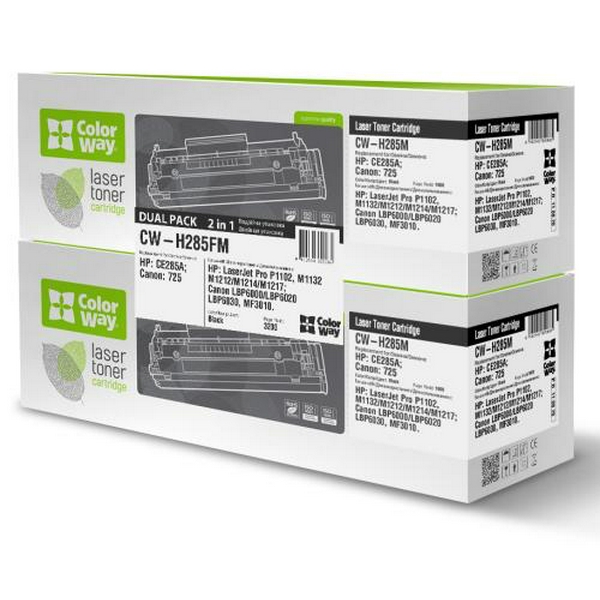 Картридж HP 85A (CE285A), Black, LJ P1102/M1132/M1212/M1214/M1217, 1600 стор, ColorWay, Dual Pack (CW-H285FM)