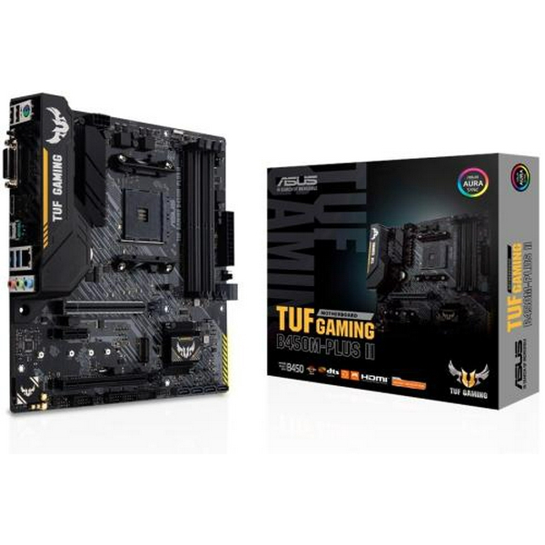 Мат.плата AM4 (B450) Asus TUF GAMING B450M-PLUS II, B450, 4xDDR4, CrossFire, Int.Video(CPU), 6xSATA3, 1xM.2, 1xPCI-E 16x 3.0, 1xPCI-E 16x 2.0, 1xPCI-E 1x 2.0, ALC887, RTL8111H, 6xUSB3.2/6xUSB2.0, DVI-D/HDMI, mATX