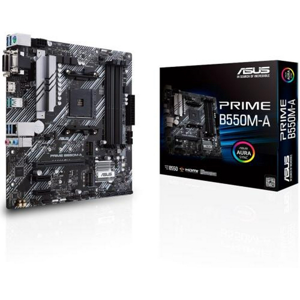 Мат.плата AM4 (B550) Asus PRIME B550M-A, B550, 4xDDR4, Int.Video(CPU), 4xSATA3, 2xM.2, 1xPCI-E 16x 4.0, 2xPCI-E 1x 3.0, ALC887, RTL8111H, 8xUSB3.2/4xUSB2.0, VGA/DVI-D/HDMI, MicroATX