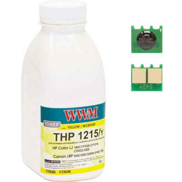 Тонер + чіп HP CLJ CP1025/1215/2025, Canon LBP5000/5050/5100/7200, Yellow, 35 г, WWM (TC1025Y)