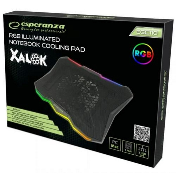 Підставка для ноутбука до 17" Esperanza "Xalok", Black, 1x18 см вентилятор (17-20 dB, 800 rpm), 10 режимів RGB підсвічування, 2xUSB, 400x300x26 мм (EGC110) - 5