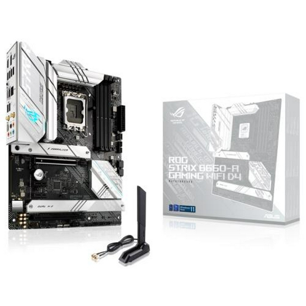 Мат.плата LGA1700, Asus ROG STRIX B660-A GAMING WIFI D4, B660, 4xDDR4, Int.Video(CPU), 4xSATA3, 3xM.2, 1xPCI-E 16x 5.0, 1xPCI-E 16x 3.0, 2xPCI-E 1x 3.0, ALC4080, 2.5GLan, WiFi 6, Bluetooth 5.2, 7xUSB3.2/5xUSB2.0, HDMI/DP, ATX