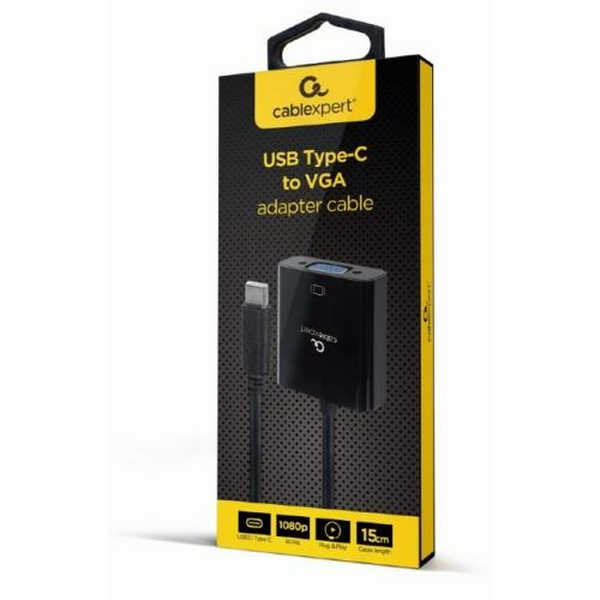 Перехідник Type-C (M) - VGA (F), Cablexpert, Black, 15 см (A-CM-VGAF-01) - 2