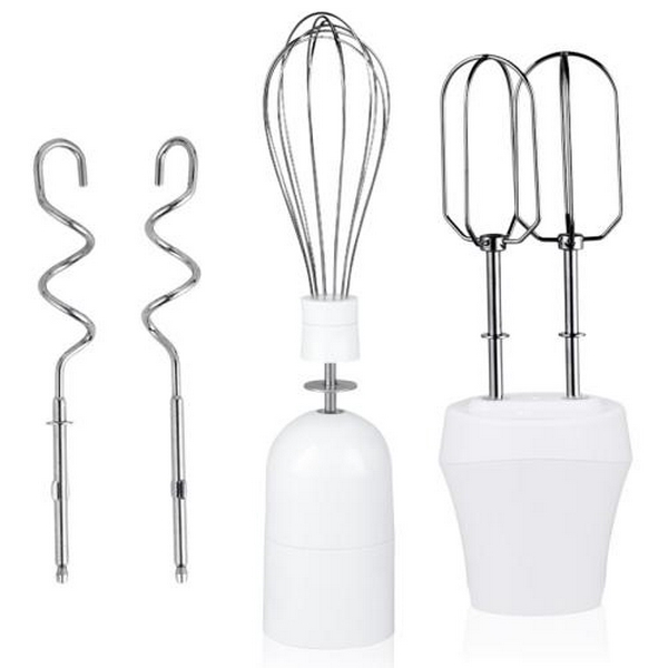 Блендер Liberton LHB-0302 White, 600W, занурювальний, плавне регулювання швидкості, аксесуари: вінчик для збивання, мірний стакан (600мл), чаша подрібнювача (400мл), насадка-міксер із двома вінчиками, гаки для замішування тіста - 2