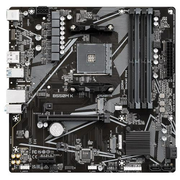 Мат.плата AM4 (B550) Gigabyte B550M K, B550, 4xDDR4, Int.Video(CPU), 4xSATA3, 2xM.2, 1xPCI-E 16x 4.0, 1xPCI-E 1x 3.0, ALC887, RTL8118AS, 6xUSB3.2/6xUSB2.0, HDMI/DP, MicroATX - 2