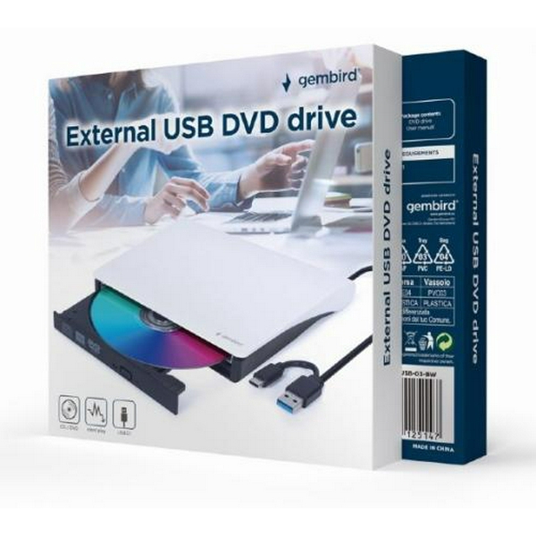 Зовнішній оптичний привід Gembird, White, DVD+/-RW, USB 3.1 / Type-C (DVD-USB-03-BW) - 2