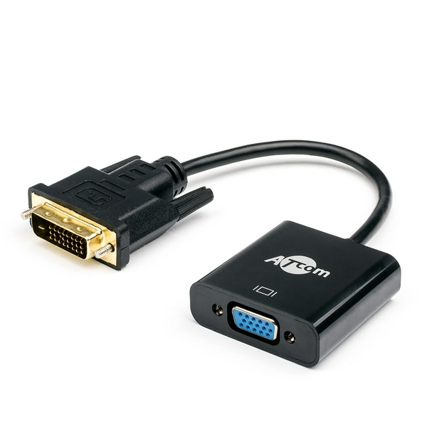 Перехідник DVI-D (M) - VGA (F), Atcom, Black, 10 см (9214)