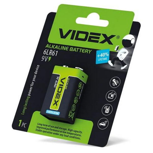 Крона лужна (6LR61), Videx Excellent!, 1 шт, 9V, Blister