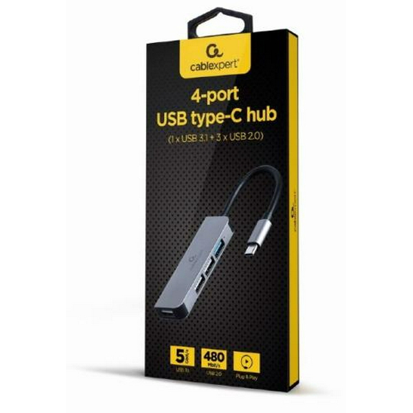 Хаб USB Cablexpert UHB-CM-U3P1U2P3-01, Grey, Type-C 3.1 - 1xUSB 3.1 / 3xUSB 2.0, кабель 12 см, алюмінієвий корпус - 2
