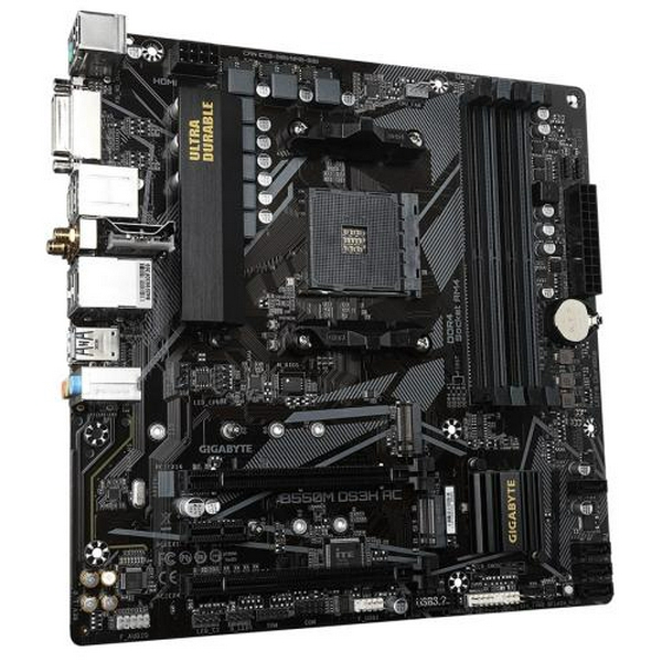 Мат.плата AM4 (B550) Gigabyte B550M DS3H AC, B550, 4xDDR4, Int.Video(CPU), 4xSATA3, 2xM.2, 1xPCI-E 16x 4.0, 1xPCI-E 16x 3.0, 1xPCI-E 1x 3.0, ALC887, GLan, WiFi ac, Bluetooth 4.2, 6xUSB3.2/6xUSB2.0, DVI-D/HDMI/DP, MicroATX - 3