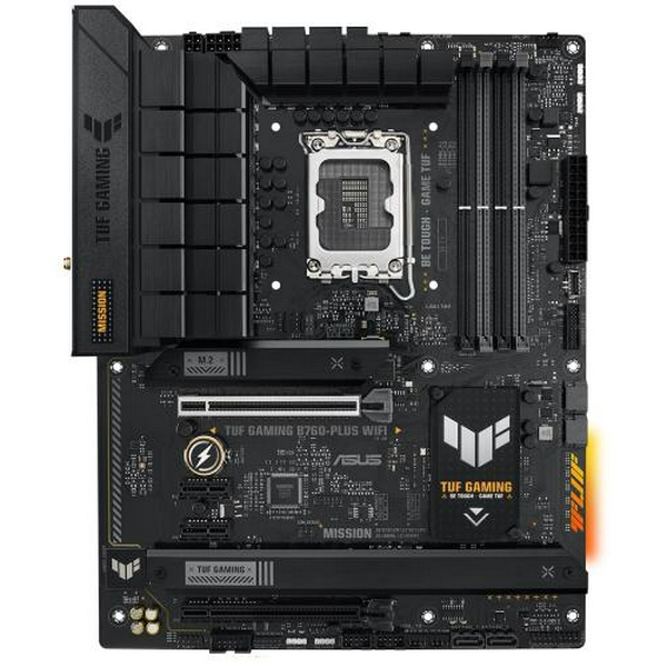 Материнська плата LGA1700, Asus TUF GAMING B760-PLUS WIFI, B760, 4xDDR5, Int.Video(CPU), 4xSATA3, 3xM.2, 1xPCI-E 16x 5.0, 1xPCI-E 16x 3.0, 2xPCI-E 1x 3.0, Realtek 7.1, Realtek 2.5Gb, WiFi 6, Bluetooth 5.2, 7xUSB3.2/3xUSB2.0, HDMI/DP, ATX - 2