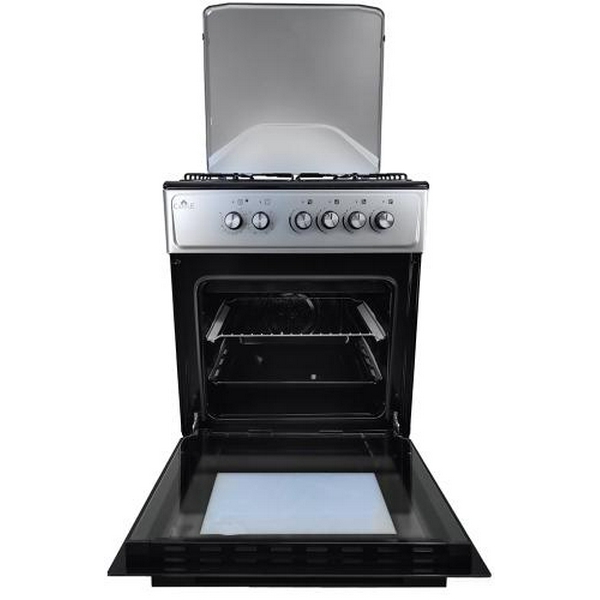 Плита комбінована Castle CPG-60B, Black/Grey, поворотні перемикачі, 4 газові конфорки, автопідпал інтегрований, решітка металева емальована, електрична духовка з подвійним склом, конвекція, підсвітка, два тени, металева кришка, 60x60x86.5см - 4