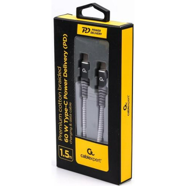 Кабель Type-C - Type-C, 1.5 м, Grey, Cablexpert, 60 Вт, 3A (CC-USB2B-CMCM60-1.5M)