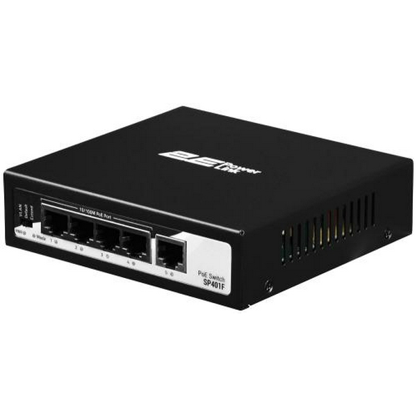 Комутатор 2E PowerLink SP401F, Black, некерований, 4xFE PoE 10/100M, 1xFE Uplink 10/100M, 55 Вт, автовизначення полярності (2E-SP401F-2)