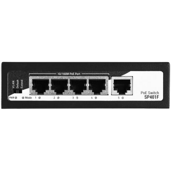 Комутатор 2E PowerLink SP401F, Black, некерований, 4xFE PoE 10/100M, 1xFE Uplink 10/100M, 55 Вт, автовизначення полярності (2E-SP401F-2) - 6