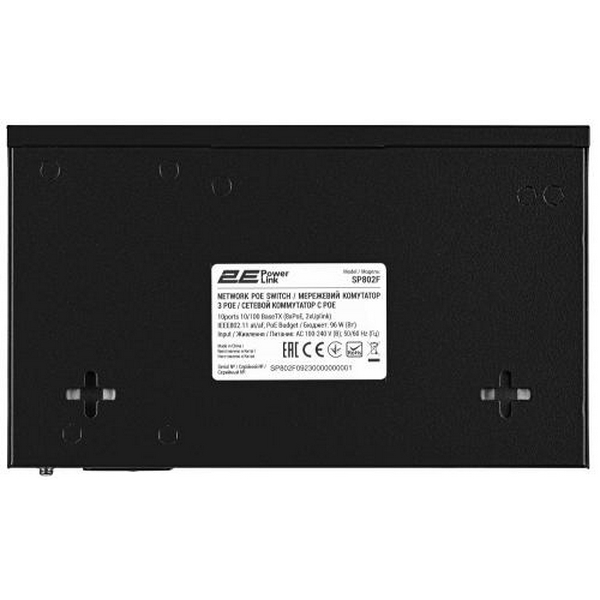 Комутатор 2E PowerLink SP802F, Black, некерований, 8xFE PoE 10/100M, 2xFE Uplink 10/100M, 150 Вт, автовизначення полярності (2E-SP802F-2) - 4