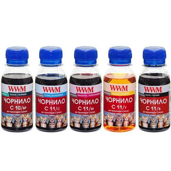 Комплект чорнил WWM Canon C10/BP, C11/B, C11/C, C11/M, C11/Y, 5x100 мл (C10/11SET5-2)