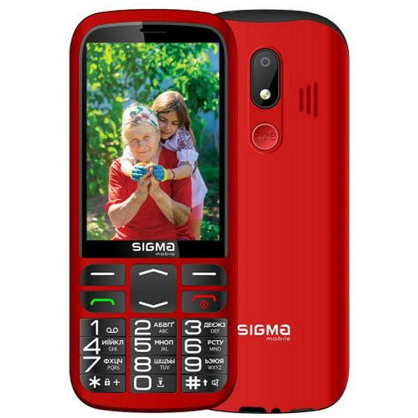 Мобільний телефон Sigma mobile Comfort 50 Optima Type-C Red "бабусефон", 2 Mini-SIM, дисплей 3.5" кольоровий (320x480), моноблок, Mediatek MT6260A, підтримка microSD (max 32GB), FM-радіо, ліхтарик, BT, Cam 0.3Mp, 2500 mAh