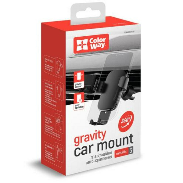 Автотримач для телефону ColorWay Metallic Gravity Holder 3, Black, в дефлектор повітроводу, поворот тримача на 360°, від 4" до 6.5" (CW-CHG14-BK) - 7