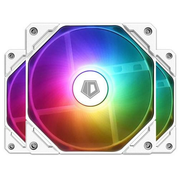 Вентилятор 120 мм, ID-Cooling TF-12025-ARGB-TRIO-SNOW, White, 3 шт, 120x120x25 мм, ARGB підсвітка, 500-1500 об/хв, 13.8~30.5dB(A), 4-pin (PWM) / 3-pin (ARGB)