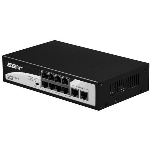 Комутатор 2E PowerLink SP802G, Black, некерований, 8xGE PoE 10/100/1000M, 2xGE Uplink 10/100/1000M, 120 Вт, автовизначення полярності (2E-SP802G-2)
