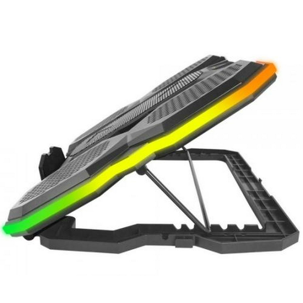 Підставка для ноутбука до 17" Esperanza "Breva", Black, 1x12.5 см / 4x7 см вентилятори (26-30 dB, 1200 / 2600-3000 rpm), 10 режимів RGB підсвічування, тримач для телефону, 2xUSB, 400x288x36 мм (EGC107) - 2