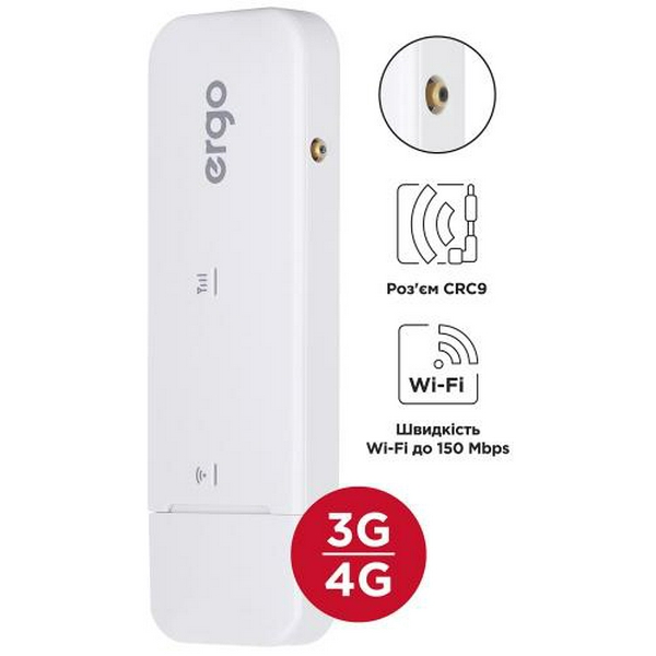 Модем 4G Ergo W023-CRC9 box, GSM GPRS/EDGE, HSPA+, DC-HSPA+, LTE, тип підключення USB - 2