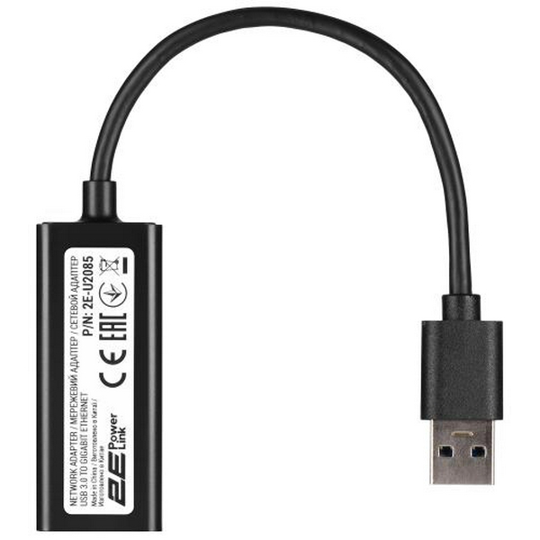 Мережевий адаптер USB 3.0 - Ethernet, 10/100/1000 Мбіт/сек, 2E U2085, Black, чіпсет RTL8153 (2E-U2085) - 3