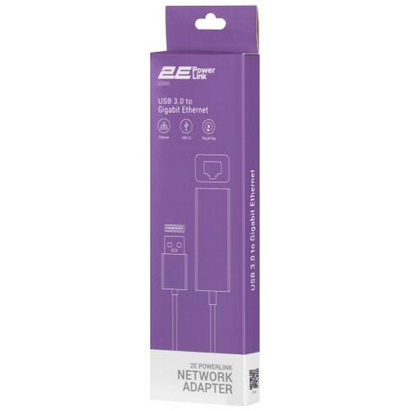 Мережевий адаптер USB 3.0 - Ethernet, 10/100/1000 Мбіт/сек, 2E U2085, Black, чіпсет RTL8153 (2E-U2085) - 4