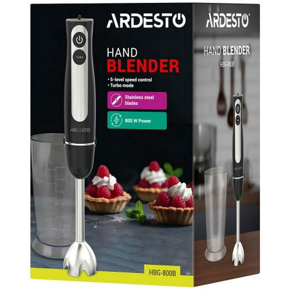 Блендер Ardesto HBG-800B, Black, 800W, занурювальний, 5 швидкостей, турборежим, 1 насадка, мірний стакан 600мл, підсвітка кнопок управління - 7