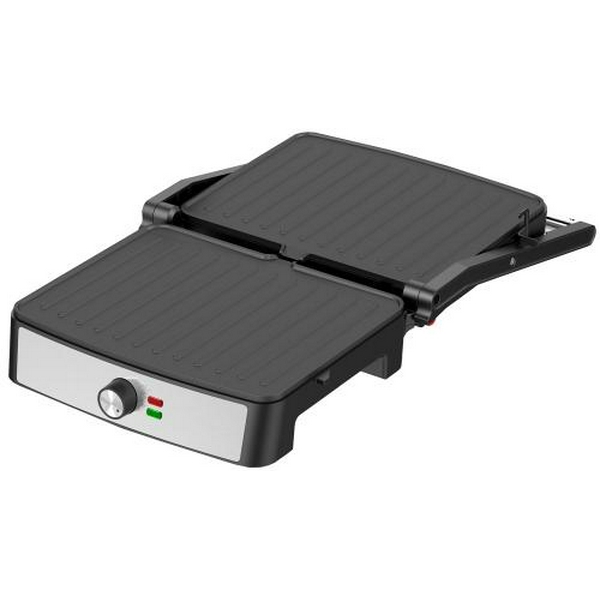 Електрогриль Liberton LPG-1402, Inox/Black, 2200W, закритий (двосторонній), індикатор готовності їжі, регулятор температури, відкривання на 180град, розмір пластини 29х23см, рифлені пластини, антипригарне покриття, піддон для жиру, скребок для чищенн - 2