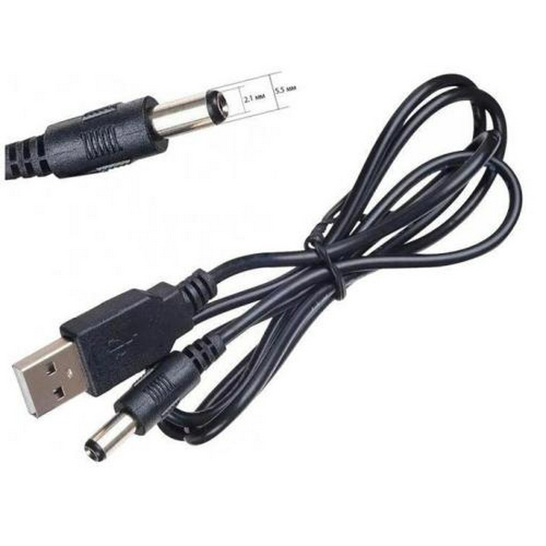 Кабель живлення USB 5V - DC 5V (5.5x2.1 мм), Black, 1 м, Dynamode
