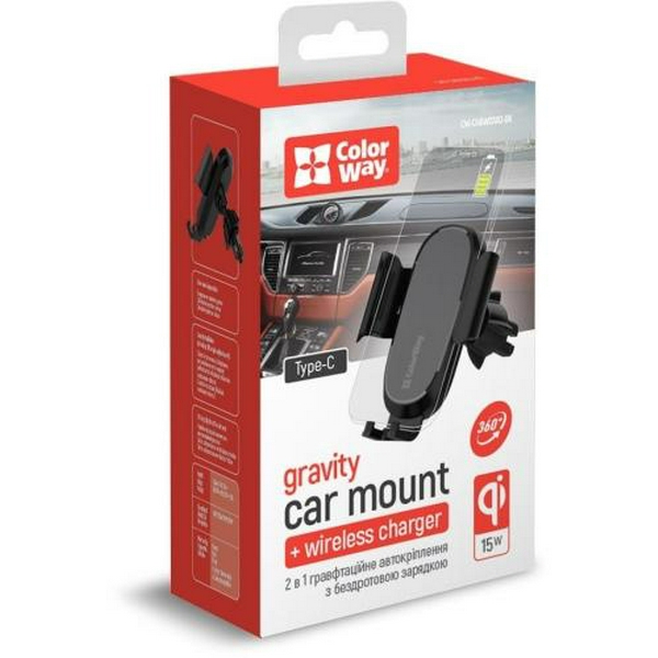 Автотримач для телефону ColorWay Air Vent Car Wireless Charger, Black, 15 Вт, бездротова зарядка (Qi), у дефлектор повітроводу, поворотний шарнір 360°, від 4" до 6.5" (CW-CHAW038Q-BK) - 6