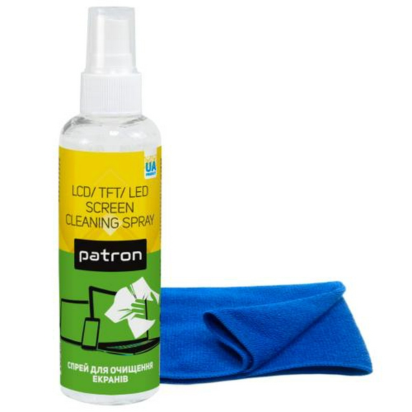 Набір чистячий Patron для екранів: спрей 100 мл, мікроволокно 20 х 20 см (F3-017)
