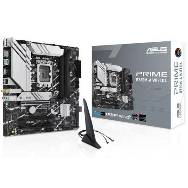 Материнська плата LGA1700, Asus PRIME B760M-A WIFI D4, B760, 4xDDR4, Int.Video(CPU), 4xSATA3, 2xM.2, 3xPCI-E 16x 4.0, Realtek 7.1, Realtek 2.5Gb, WiFi 6, Bluetooth 5.2, 5xUSB3.2/7xUSB2.0, HDMI/DP, MicroATX
