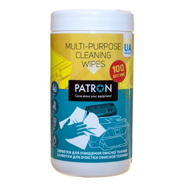 Серветки чистячі Patron для оргтехніки, туба, 100 шт (F3-028)