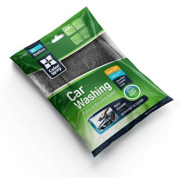 Авторушник ColorWay, Grey/Yellow, двошарова мікрофібра, 50x60 см, щільність 800 г/м² (CW-5608) - 3