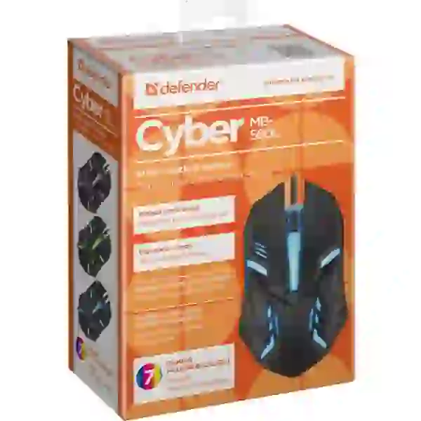 Миша Defender Cyber MB-560L, Black, USB, оптична, 1600 dpi, 3 кнопки, 7 кольорів підсвічування, 1.5 м (52560) - 3