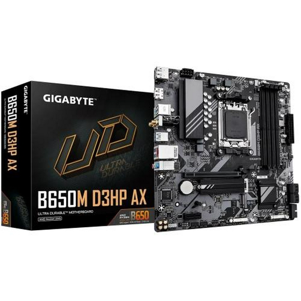 Материнська плата AM5 Gigabyte B650M D3HP AX, B650, 4xDDR5, Int.Video (CPU), 4xSATA3, 2xM.2, 1xPCI-E 4.0 x16, 1xPCI-E 3.0 x1, Realtek 7.1, Realtek 2.5Gb, WiFi 6E, Bluetooth 5.3, 7xUSB3.2/6xUSB2.0, HDMI/2xDP, MicroATX