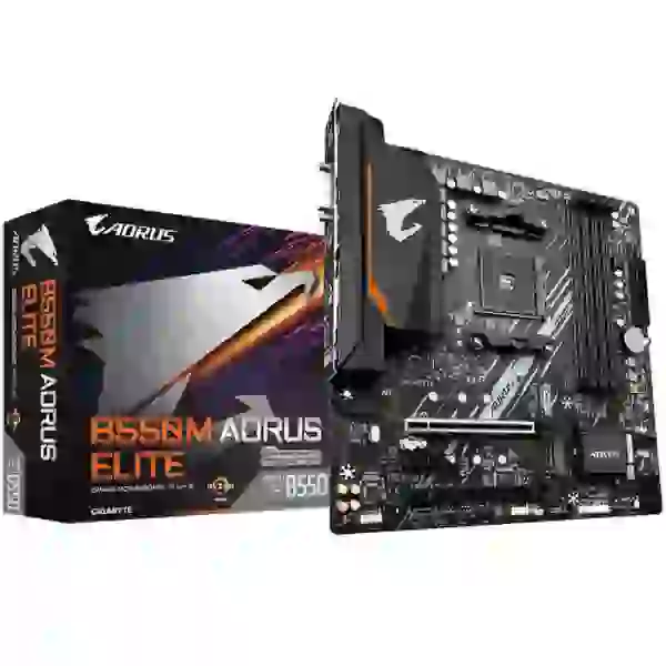 Мат.плата AM4 (B550) Gigabyte B550M AORUS ELITE, B550, 4xDDR4, CrossFireX, Int.Video(CPU), 4xSATA3, 2xM.2, 1xPCI-E 16x 4.0, 1xPCI-E 16x 3.0, 1xPCI-E 1x 3.0, ALC887, GLan, 6xUSB3.2/6xUSB2.0, DVI-D/HDMI, MicroATX