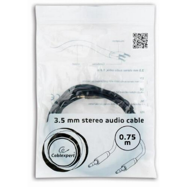 Кабель AUX звуковий, 3.5 мм (M) - 3.5 мм (M), 0.75 м, Black, Cablexpert (CCAP-444-0.75M) - 2