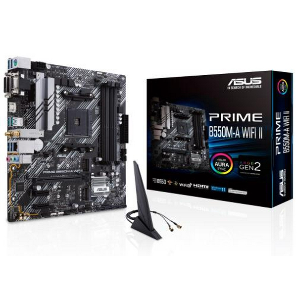 Мат.плата AM4 (B550) Asus PRIME B550M-A WIFI II, B550, 4xDDR4, Int.Video(CPU), 4xSATA3, 2xM.2, 1xPCI-E 16x 4.0, 2xPCI-E 1x 3.0, ALC887, RTL8111H, WiFi 6, Bluetooth 5.2, 7xUSB3.2/2xUSB2.0, VGA/DVI-D/HDMI, MicroATX