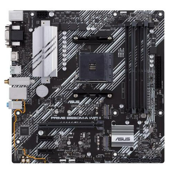 Мат.плата AM4 (B550) Asus PRIME B550M-A WIFI II, B550, 4xDDR4, Int.Video(CPU), 4xSATA3, 2xM.2, 1xPCI-E 16x 4.0, 2xPCI-E 1x 3.0, ALC887, RTL8111H, WiFi 6, Bluetooth 5.2, 7xUSB3.2/2xUSB2.0, VGA/DVI-D/HDMI, MicroATX - 2