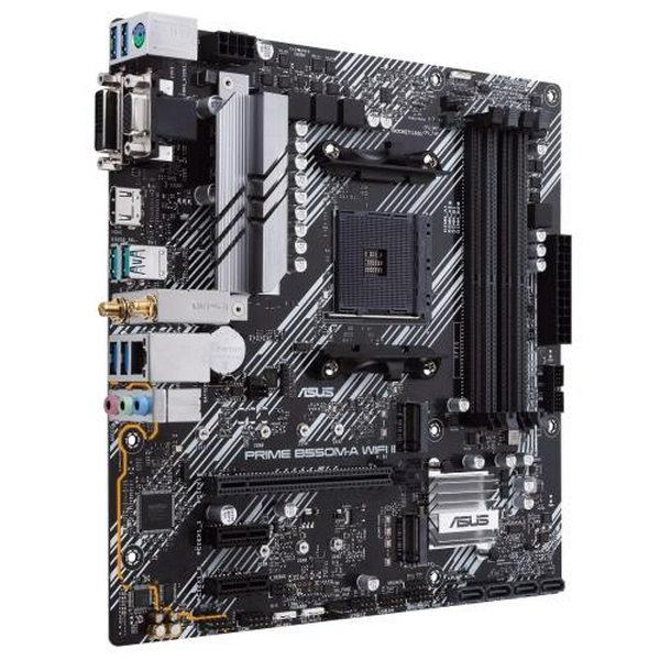 Мат.плата AM4 (B550) Asus PRIME B550M-A WIFI II, B550, 4xDDR4, Int.Video(CPU), 4xSATA3, 2xM.2, 1xPCI-E 16x 4.0, 2xPCI-E 1x 3.0, ALC887, RTL8111H, WiFi 6, Bluetooth 5.2, 7xUSB3.2/2xUSB2.0, VGA/DVI-D/HDMI, MicroATX - 3