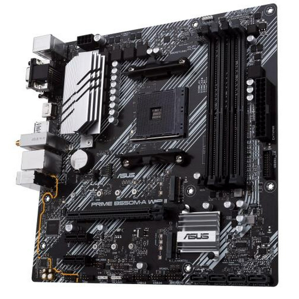 Мат.плата AM4 (B550) Asus PRIME B550M-A WIFI II, B550, 4xDDR4, Int.Video(CPU), 4xSATA3, 2xM.2, 1xPCI-E 16x 4.0, 2xPCI-E 1x 3.0, ALC887, RTL8111H, WiFi 6, Bluetooth 5.2, 7xUSB3.2/2xUSB2.0, VGA/DVI-D/HDMI, MicroATX - 4