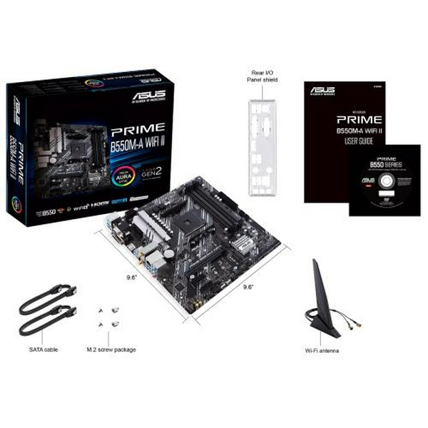 Мат.плата AM4 (B550) Asus PRIME B550M-A WIFI II, B550, 4xDDR4, Int.Video(CPU), 4xSATA3, 2xM.2, 1xPCI-E 16x 4.0, 2xPCI-E 1x 3.0, ALC887, RTL8111H, WiFi 6, Bluetooth 5.2, 7xUSB3.2/2xUSB2.0, VGA/DVI-D/HDMI, MicroATX - 7